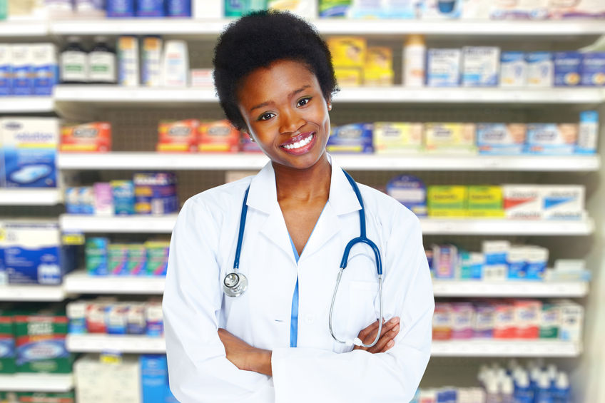 pharmacist behind counter