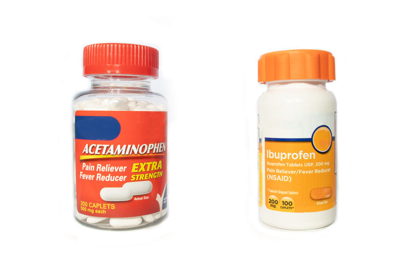 Acetaminophen and ibuprofen bottles
